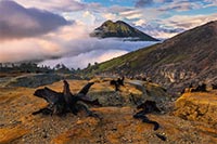 View from Ijen Volcano towards Gunung Ranti on Java island.