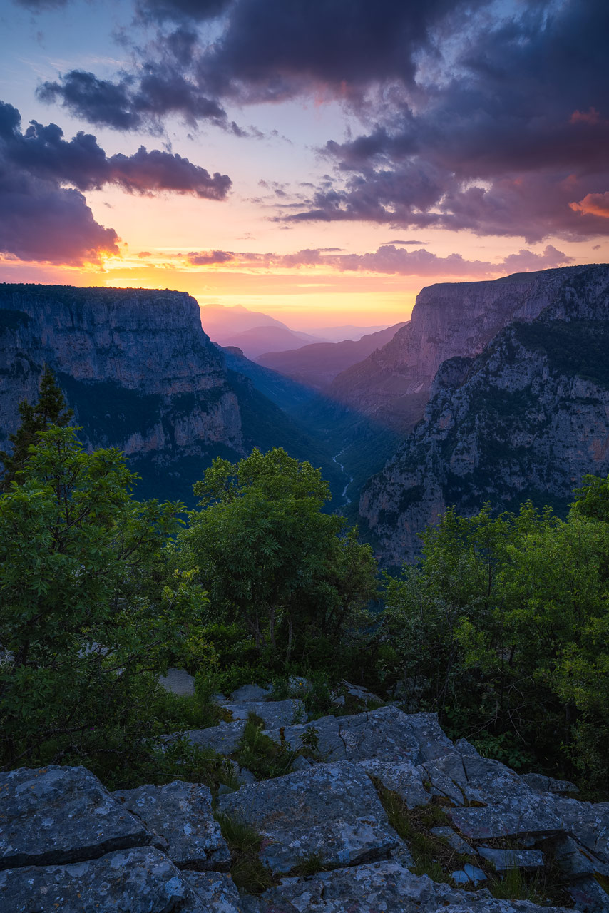 The famous Beloi view over the Vikos Gorge in northern Greece during sunset