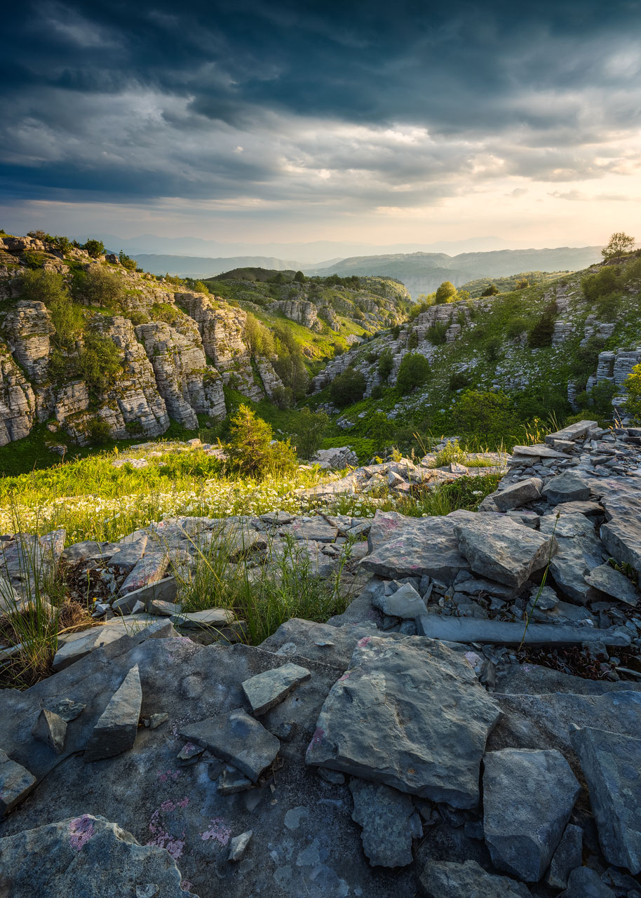 Rocky landscape close to the Vikos Gorge in evening light