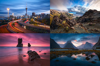 Composite of landscape photos from Australia and New Zealand