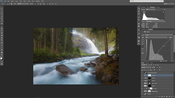 Screenshot of a Tutorial Scene, showing the waterfall image I work on