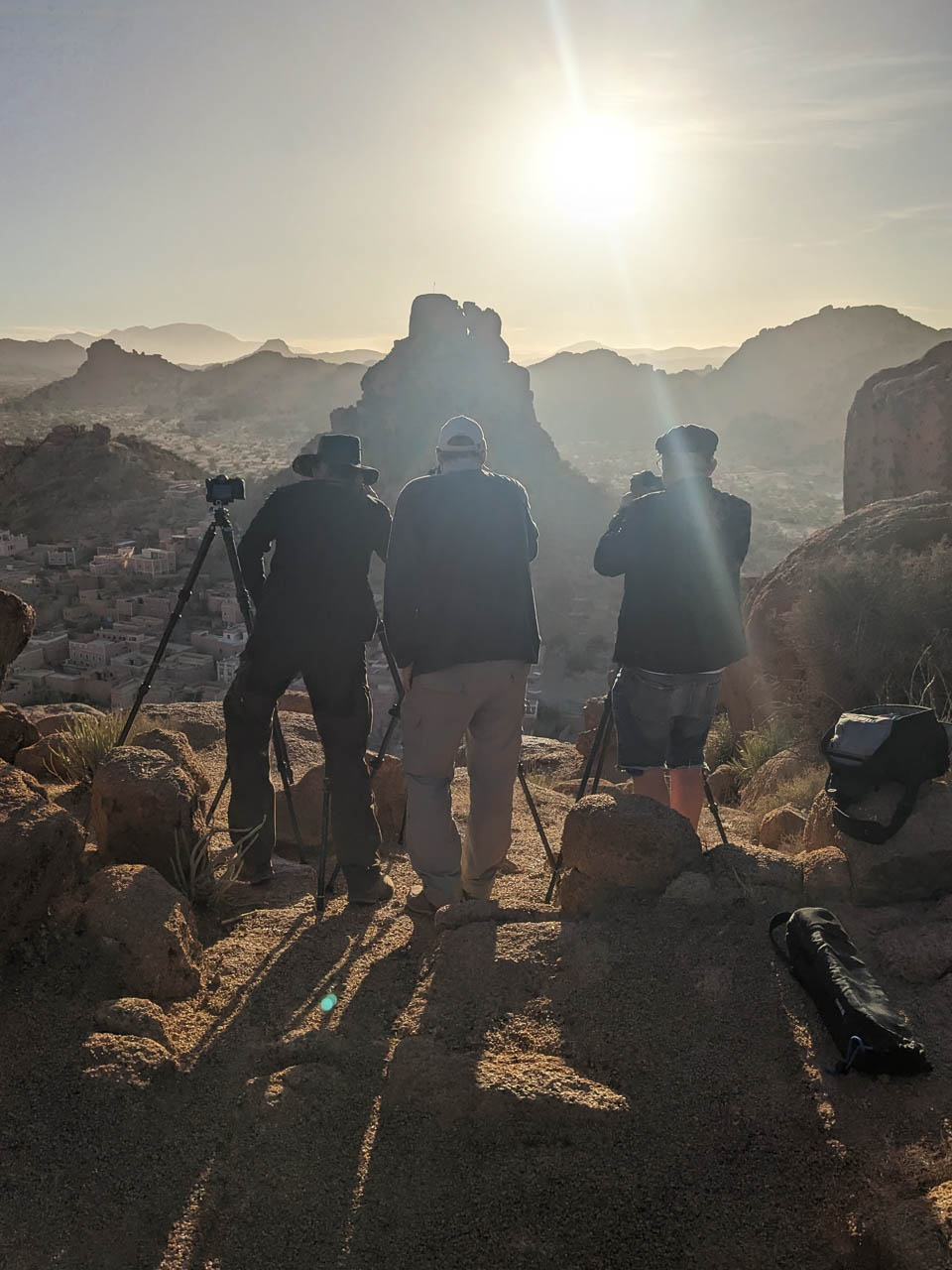 Photographers shooting sunset in the hills of Tafraoute.