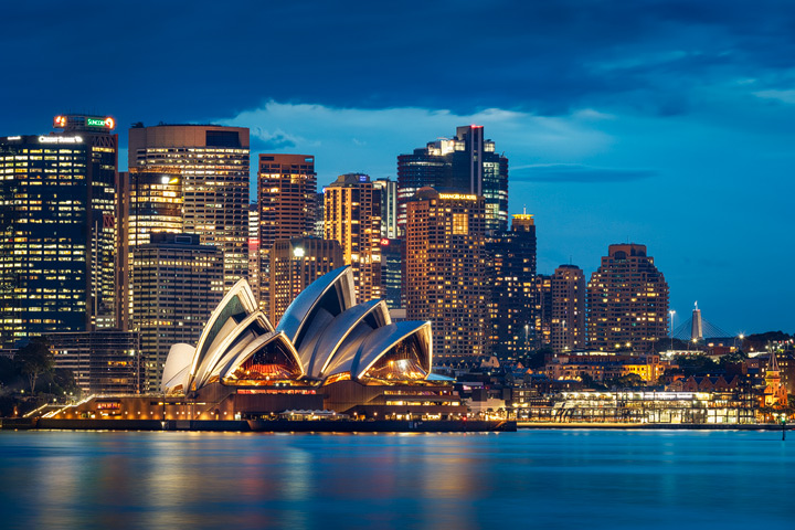 The Sydney Opera with the Skyline during blue hour