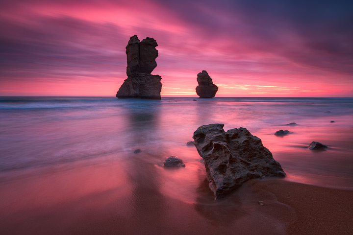 Colorful sunset above the Gibson Steps on the Great Ocean Road