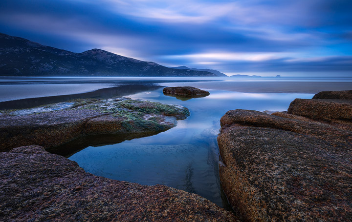 Blue hour photo of Tidal River Beach in Wilsons Promontory