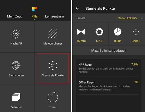 Astrophotography Settings in PhotoPills