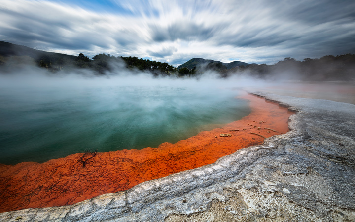The colorful Wai-O-Tapu hot pool in Rotorua