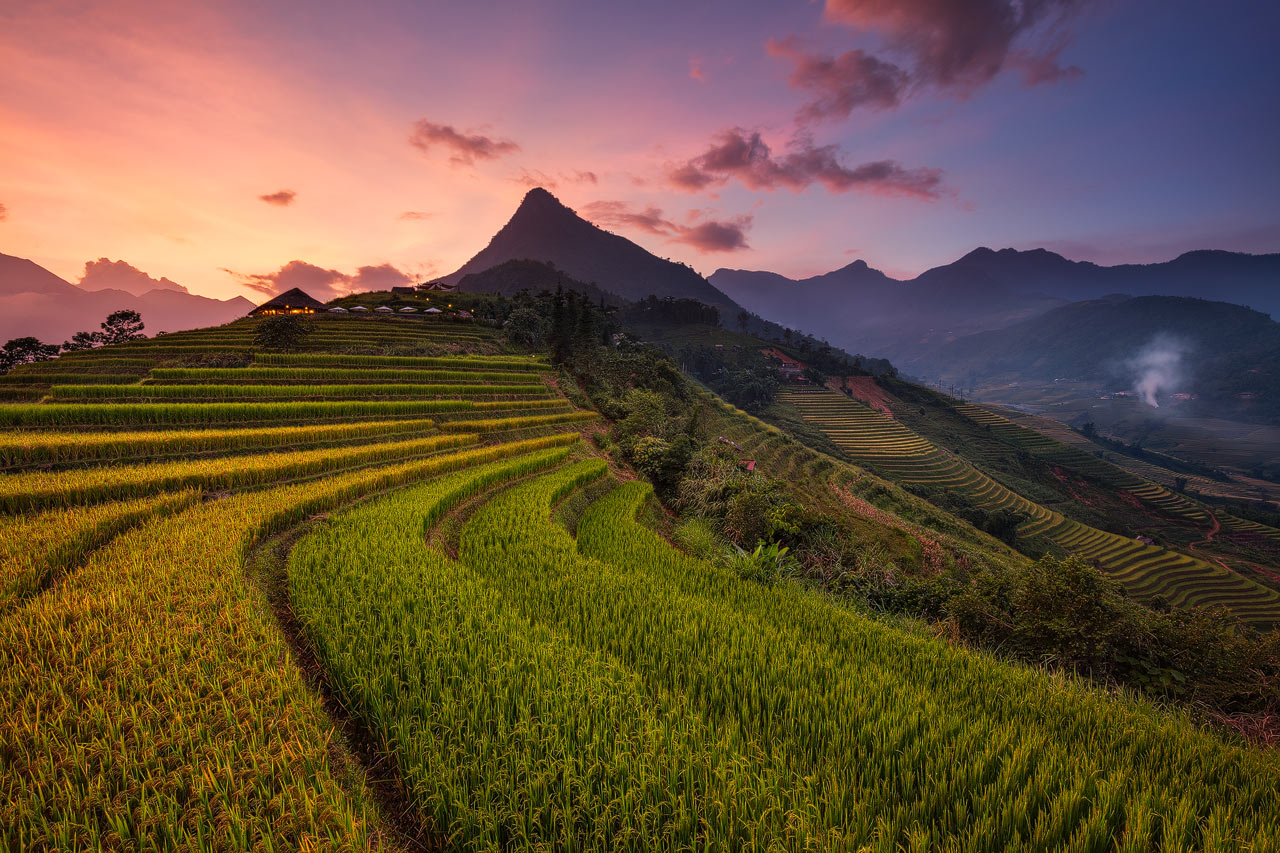 Topas Ecolodge Photography Topas Ecolodge with rice paddies during sunset