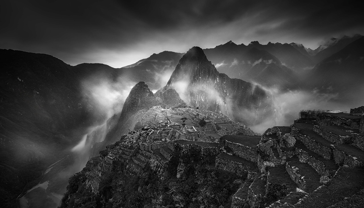 Rainy morning at the Inca Ruins of Machu Picchu