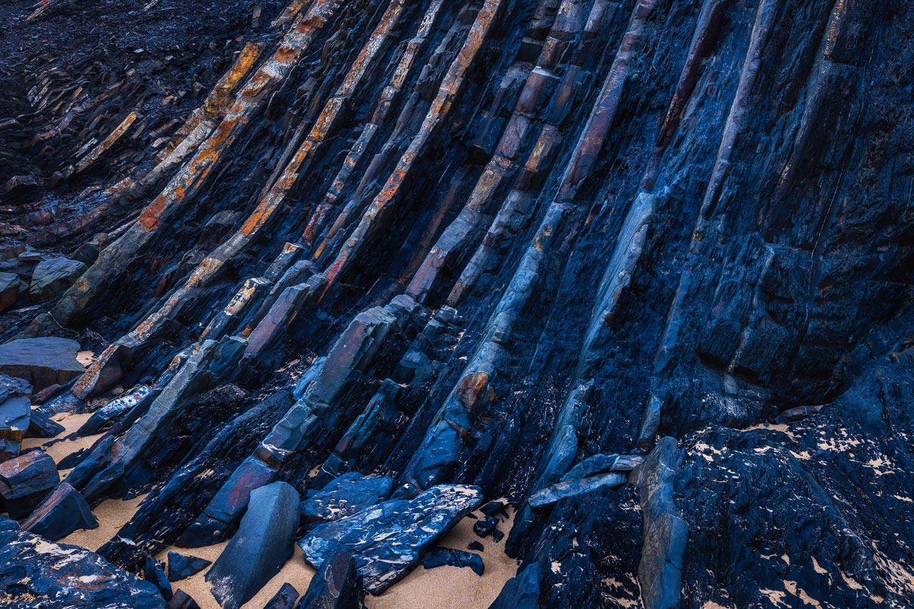 Rock structures at Castelejo beach in Portugal