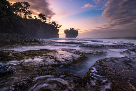 Long exposure of the coastline at Karang Bokor close to Sawarna during sunrise