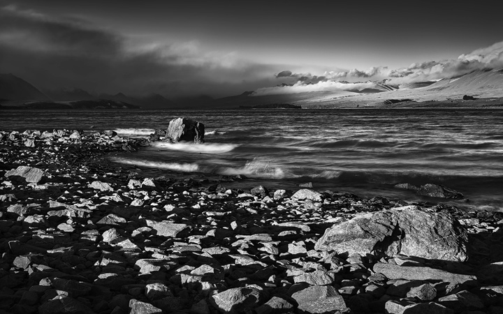 Dramatic light at shores of Lake Tekapo