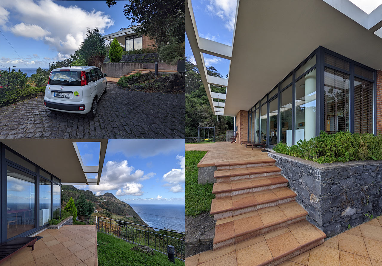 Collage showing our rental car and apartment on Madeira