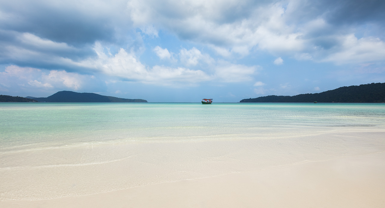 White sand beach on sunny day in Cambodia