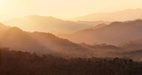 Aussicht vom Phou Si Berg in Luang Prabang zu Sonnenuntergang