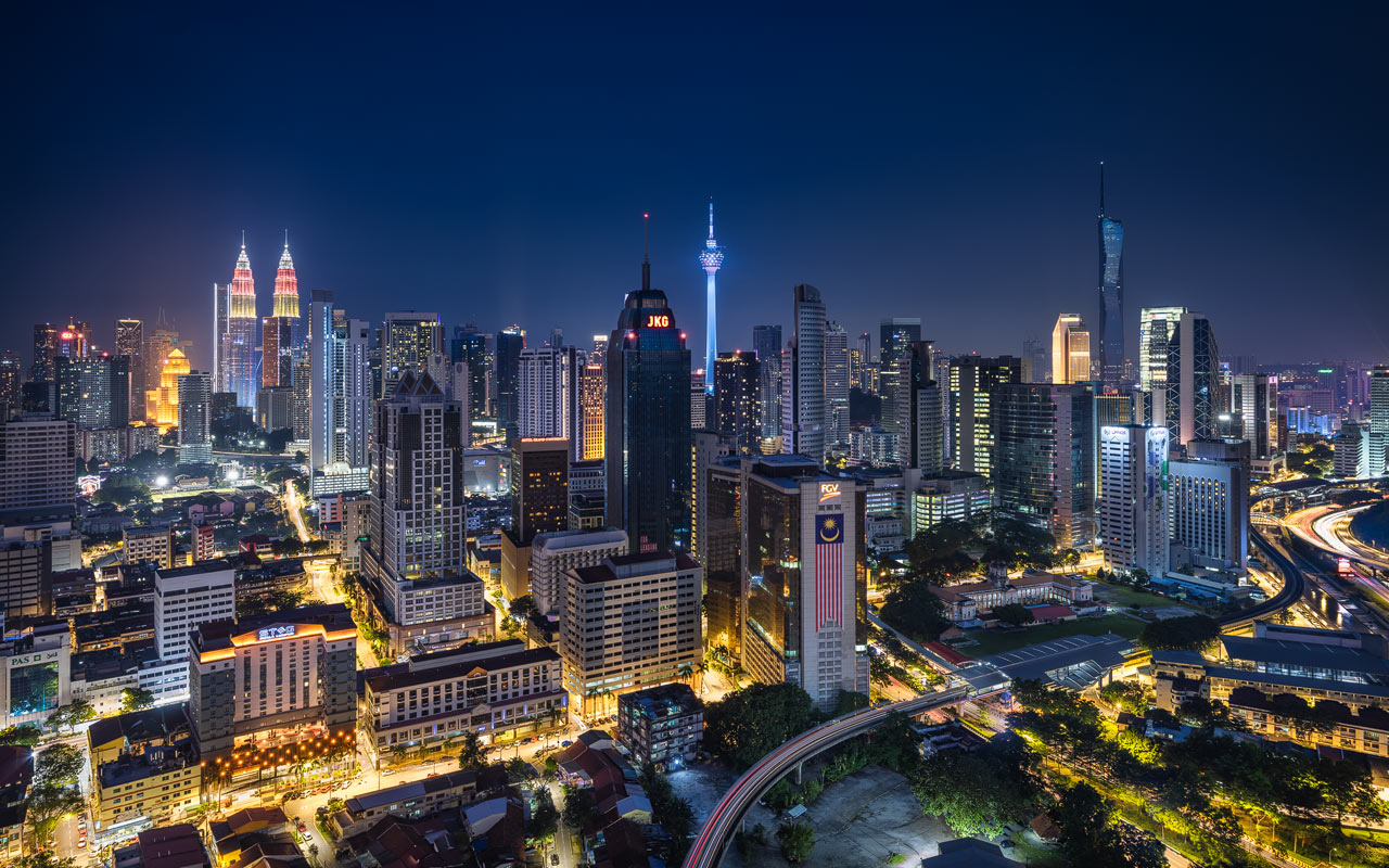 Kuala Lumpur Skyline bei Nacht, Malaysia