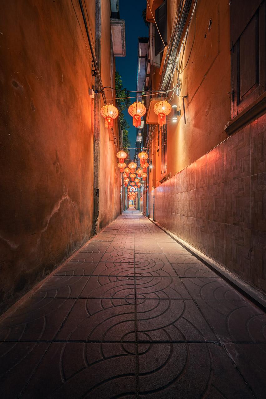 A beautifully lit alley in Bangkok China Town