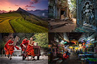 Zusammenstellung von Reisefotos aus Asien