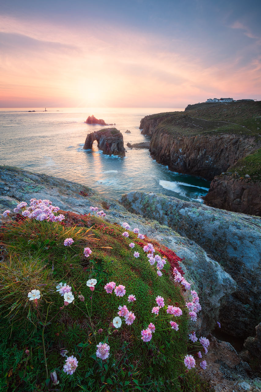 View along the spectacular cliffs of Land's End in the south of England.