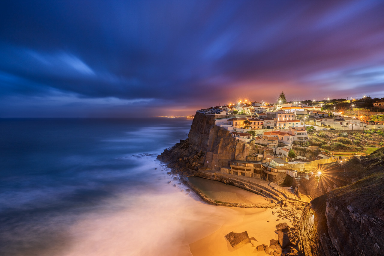 Long time exposure of the coastline and the town Azenhas do Mar